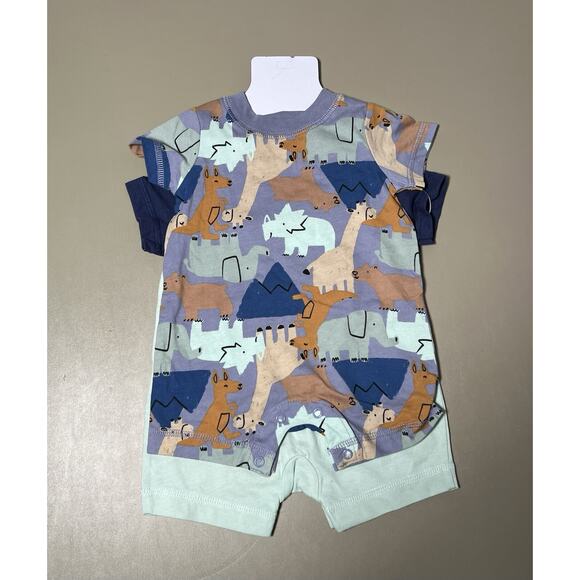 Carter’s Baby 2 Pieces 0-3M Green W/Blue And Animals - Picture 2 of 5